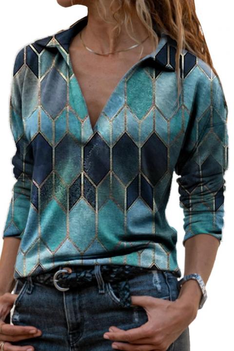 Елегантна блуза с дълъг ръкав и щампа Noraha, светло синя