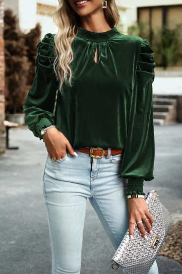 Блуза от изкуствено кадифе, зелена