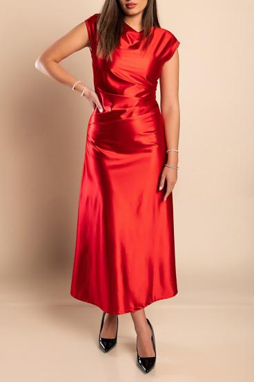 Елегантна  рокля от изкуствен сатен, червена