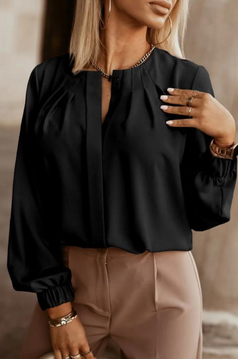 Елегантна блуза с обло деколте, черна