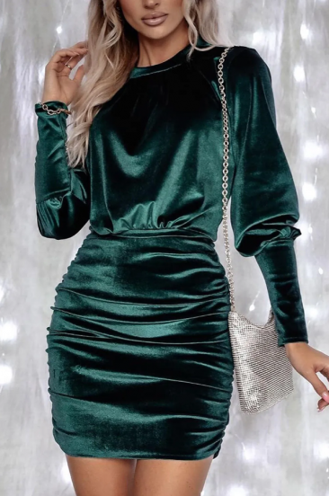 Мини рокля от изкуствено кадифе, зелена