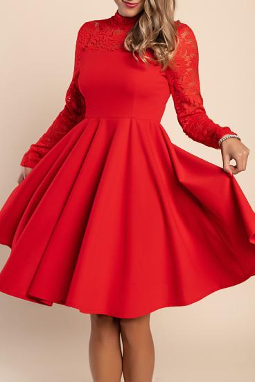 Дамска рокля с дантела, червена