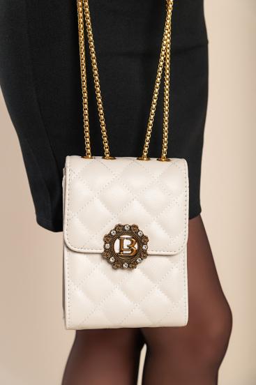 Елегантна малка чанта с капитониран детайл, бяла