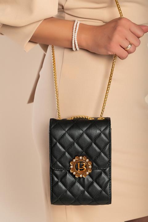 Елегантна малка чанта с капитониран детайл, черна
