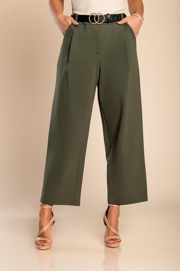 Елегантен панталон с висока талия, маслeно зелен