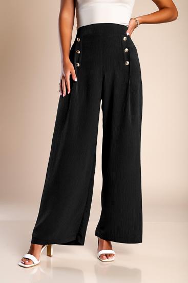 Елегантен дълъг панталон с копчета, черен