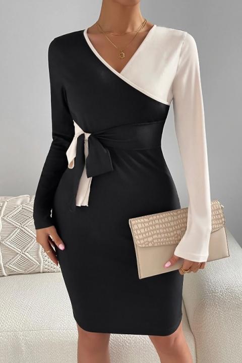 Елегантна рокля в двуцветна комбинация бяло и черно