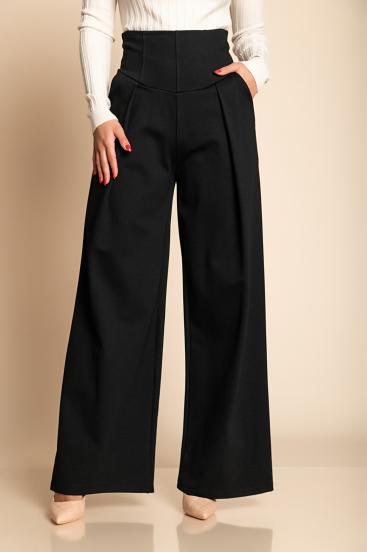 Елегантен дълъг панталон с висока талия, черен