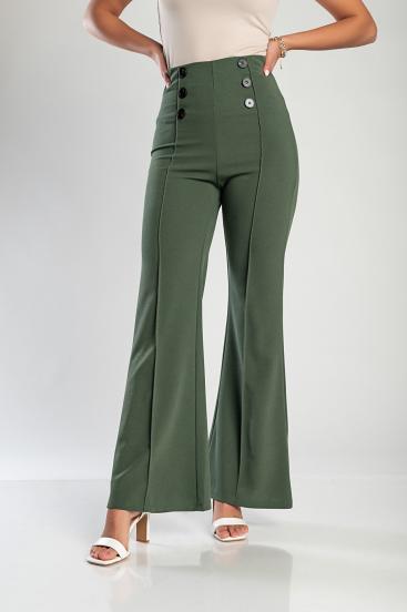 Елегантен дълъг панталон с висока талия, маслиненозелен