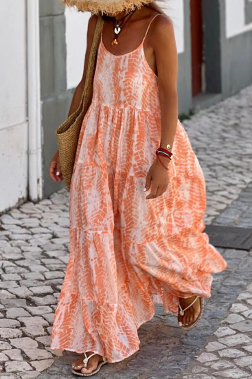 Дълга рокля с щампа, оранжева