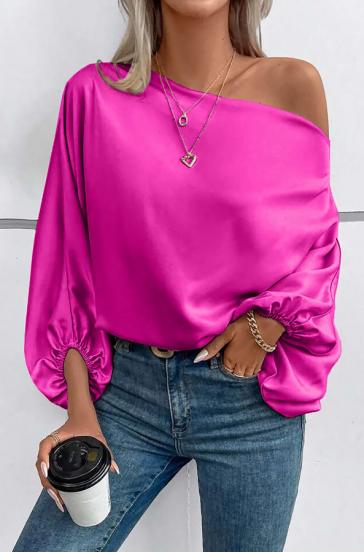 Елегантна блуза с асиметрично деколте, розово