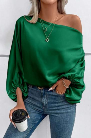 Елегантна блуза с асиметрично деколте, зелена
