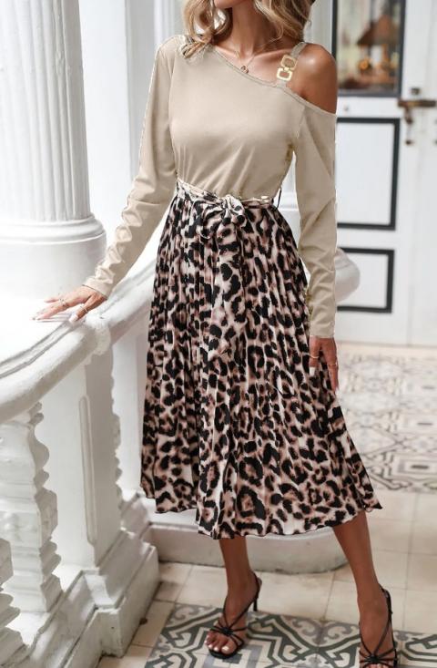 Дамска рокля с леопардов принт, бежова