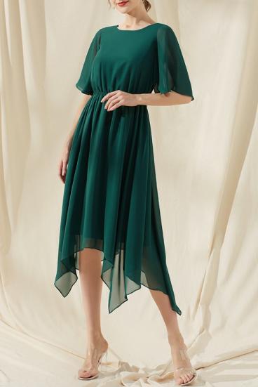 Дълга асиметрична миди рокля, тъмнозелена
