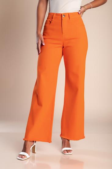 Памучен панталон с широки крачоли, оранжев