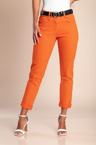 Тесен памучен панталон, оранжев