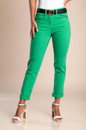 Тесен памучен панталон, светло зелен