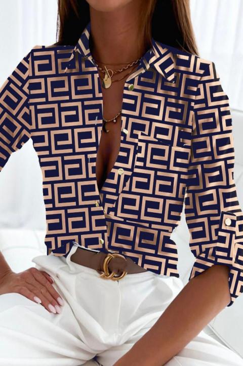Елегантна блуза с геометричен принт Lavlenta, бежово-синя