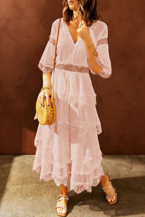 Елегантна плажна рокля с полупрозрачни дантелени детайли Tiziana,  розова