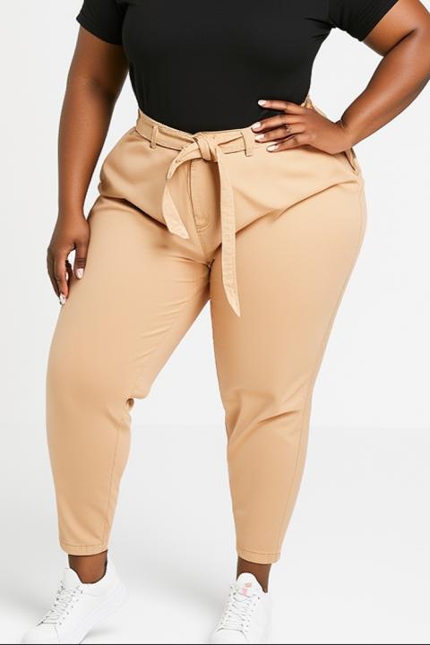 Панталони от памук в голям размер, бежови