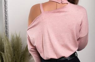 Елегантна блуза с асиметрично деколте MIRABELLE, розово