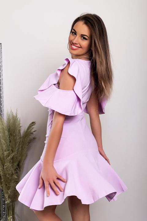 Елегантна къса рокля с волани на ръкавите LISBONA, лилава