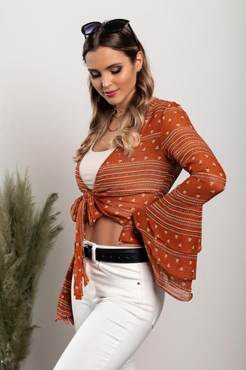 Блуза с връзки и дълги ръкави ANTONIETTE, оранжева