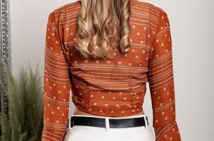 Блуза с връзки и дълги ръкави ANTONIETTE, оранжева