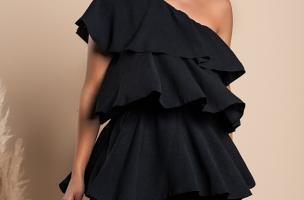 Елегантна къса рокля с волани LIONA,  черна