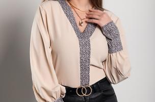 Елегантна блуза с леопардов принт POLINA, бежова