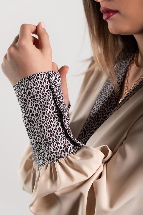 Елегантна блуза с леопардов принт POLINA, бежова