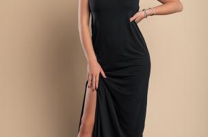 Дълга рокля с дантелена декорация PRIMAROSA, черна