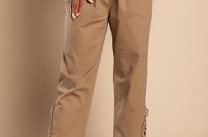 Елегантен памучен панталон с дантела, цвят каки