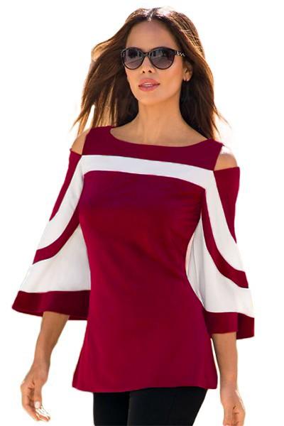 Елегантна блуза с открити рамене и дълги ръкави NINITA, бордо